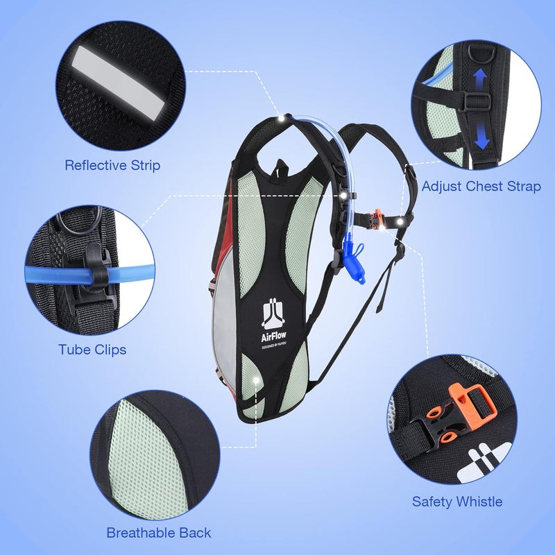 KUYOU Running Hydration Vest - Lightweight Insulated Hydration Backpack with 2L Water Bladder, Adjustable Chest Straps and Reflective Water Backpack for Trail Running Marathon Race Hiking Cycling - Image 3